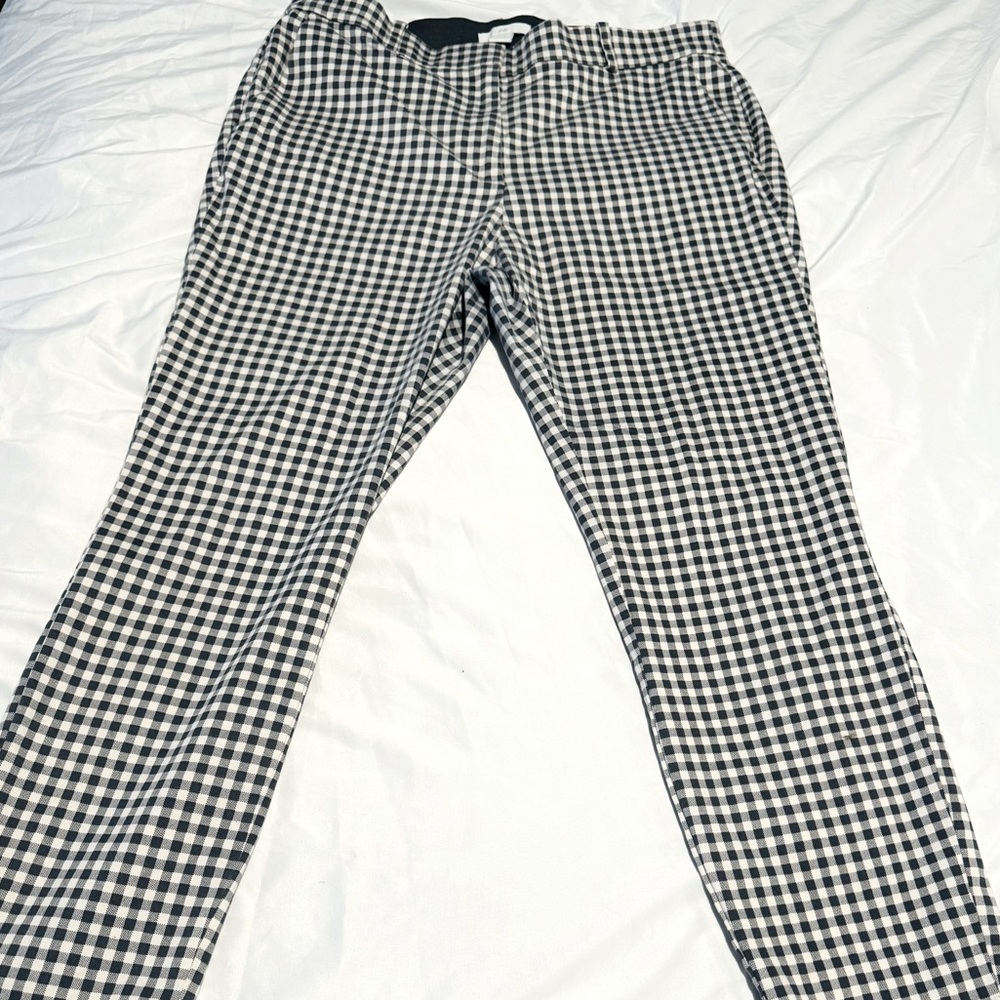 H&M Womens Black White& Gray Houndstooth Skinny Mid Rise Stretch Pants Size:16